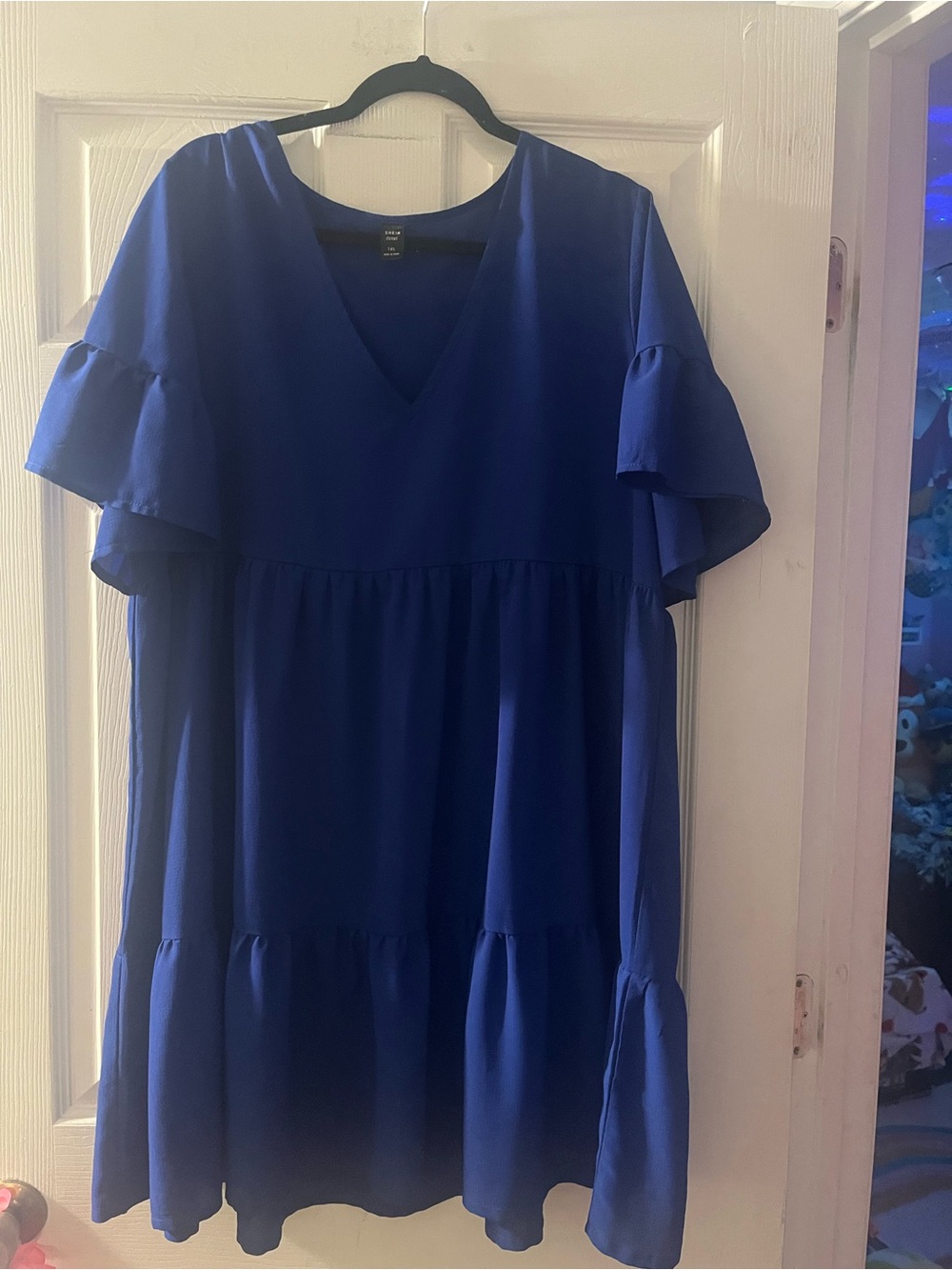 SHEIN Royal Blue V-Neck Ruffle Sleeve Tunic